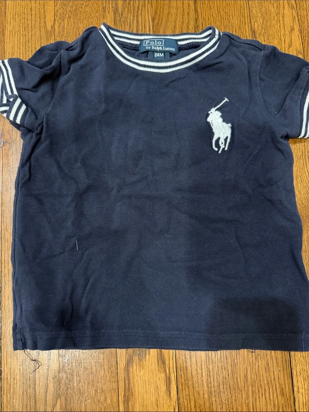 Ralph Lauren Navy & White Short-Sleeve Kids Polo Tee, knit, size 24 months